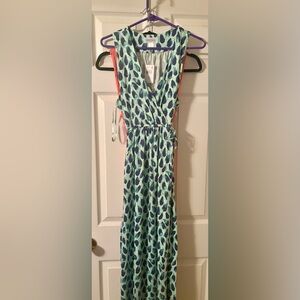 Motherhood Teal and Black Leaf Print Maxi Dress